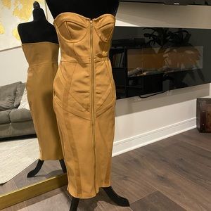 PrettyLittleThing Mustard Strapless Dress